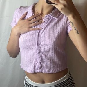 PASTEL PURPLE BUTTON UP CROP TOP